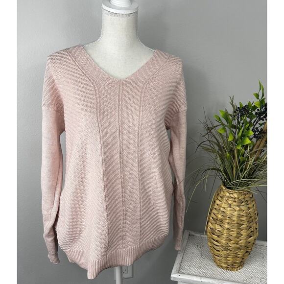 Chaps Sweaters - CHAPS Pink Metallic Shimmer Chevron Knit Long Sleeve Sweater Size L